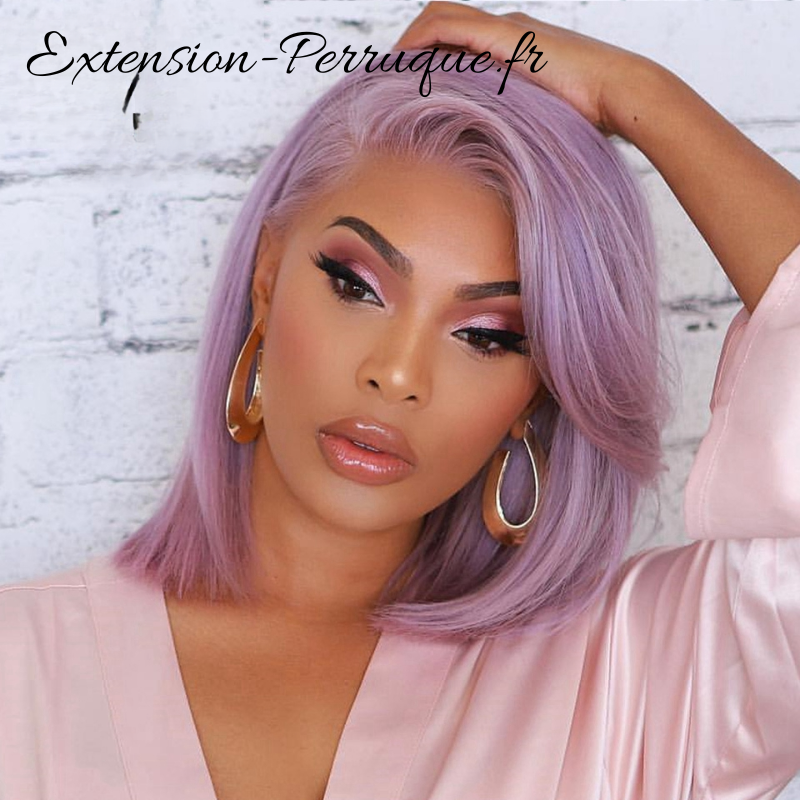 Perruque naturelle coupe bob violet clair