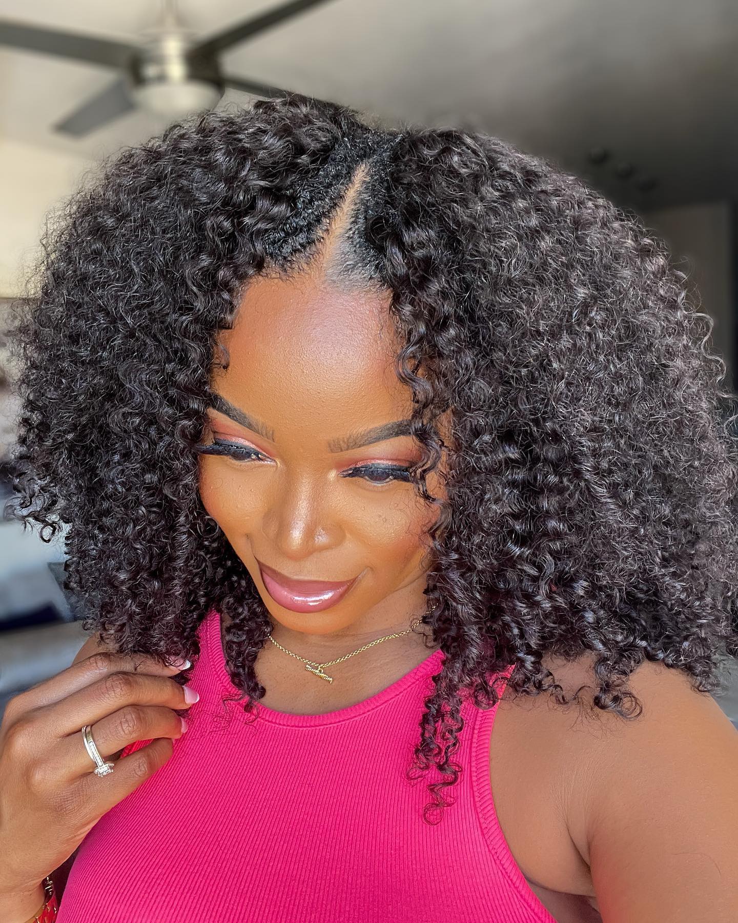 Perruque V-Part Curly en cheveux naturels
