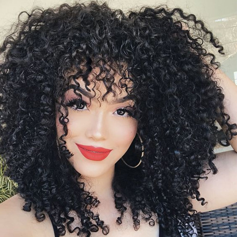 Perruque Afro Kinky Curly pour femmes noires sans colle
