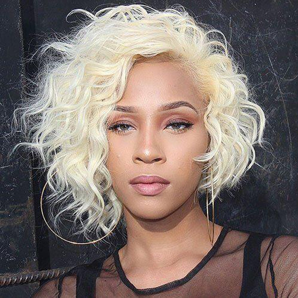 Magnifique perruque bob bouclée blonde volumineux