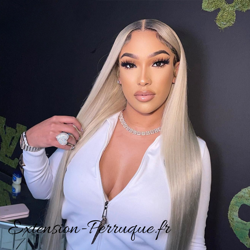 Perruque naturelle blond clair ombré lisse avec baby hair