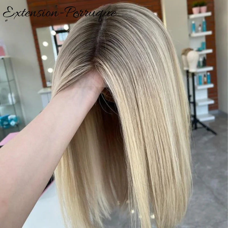 Perruque Femme Courte Méchée Blond Racine Foncé - Synthétique Avec étiquettes