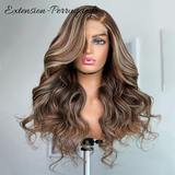 Perruque mèches humaines marron Highlight