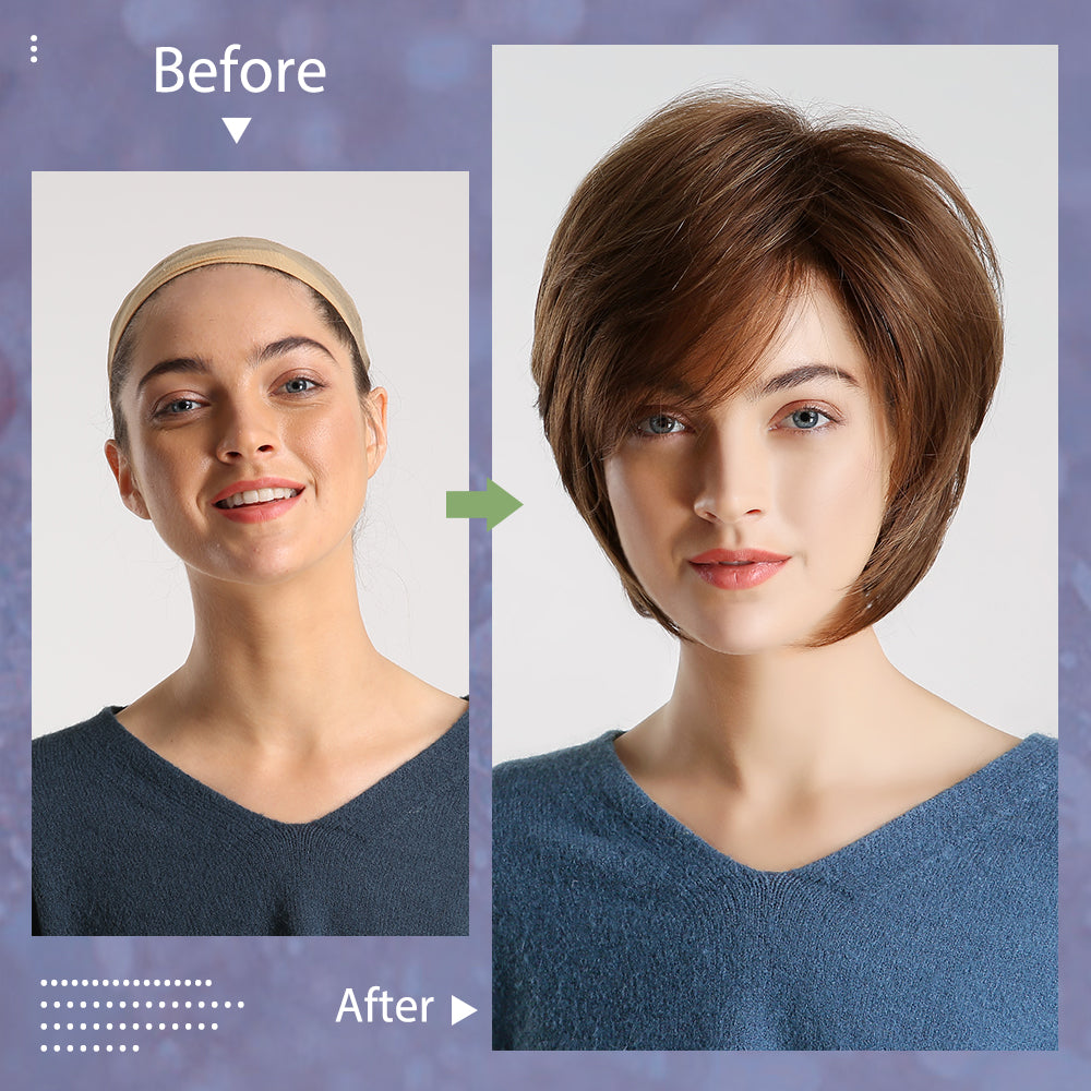 Perruque marron court en cheveux synthétiques