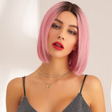 perruque courte rose naturelle