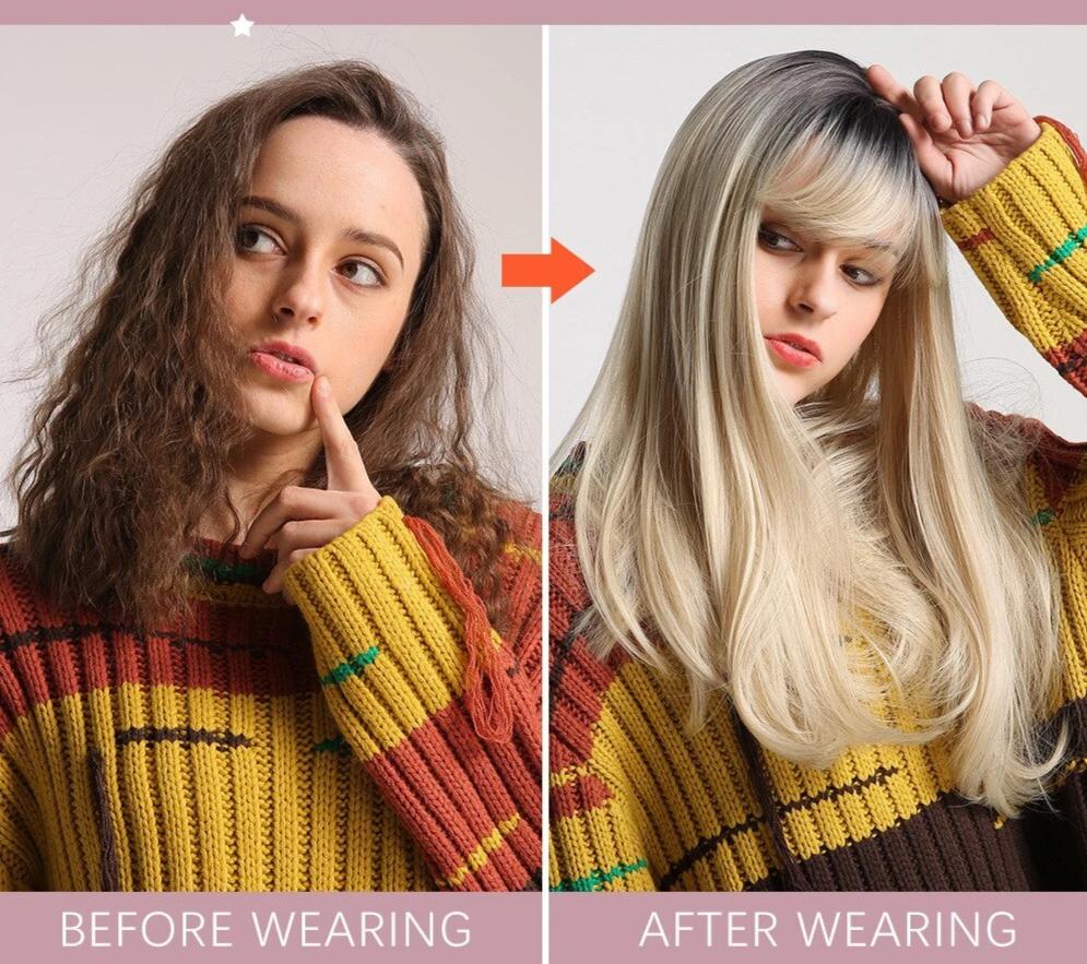 Perruque blond platine longue synthétique