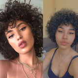 Perruque bouclée style bob à frange