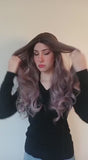 Perruque longue violette ondulée synthétique