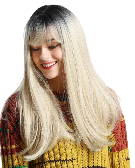 Perruque blond platine longue racine noir