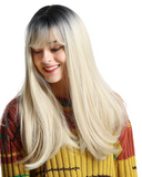 Perruque blond platine longue racine noir