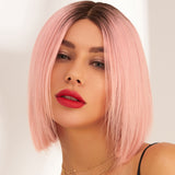 courte Perruque rose pale