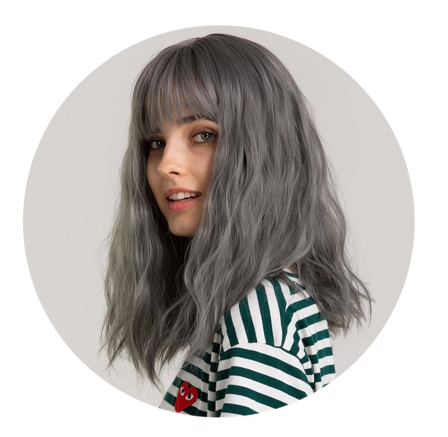 Perruque Cheveux Gris synthétiques Mi-long