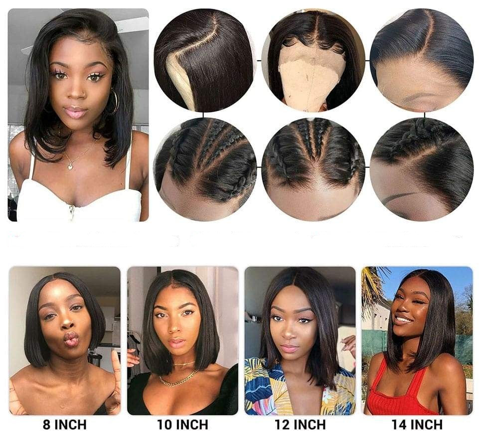Perruque lace Frontal courte noire