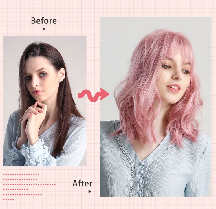 Perruque Rose Carré long cheveux synthétique