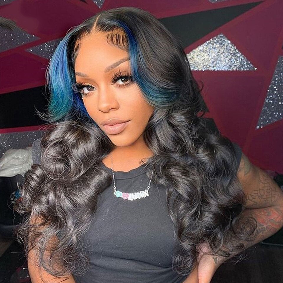 Perruque highlight noire et bleue