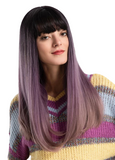 Perruque violette longue frange