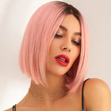 Perruque rose pale courte en cheveux naturels