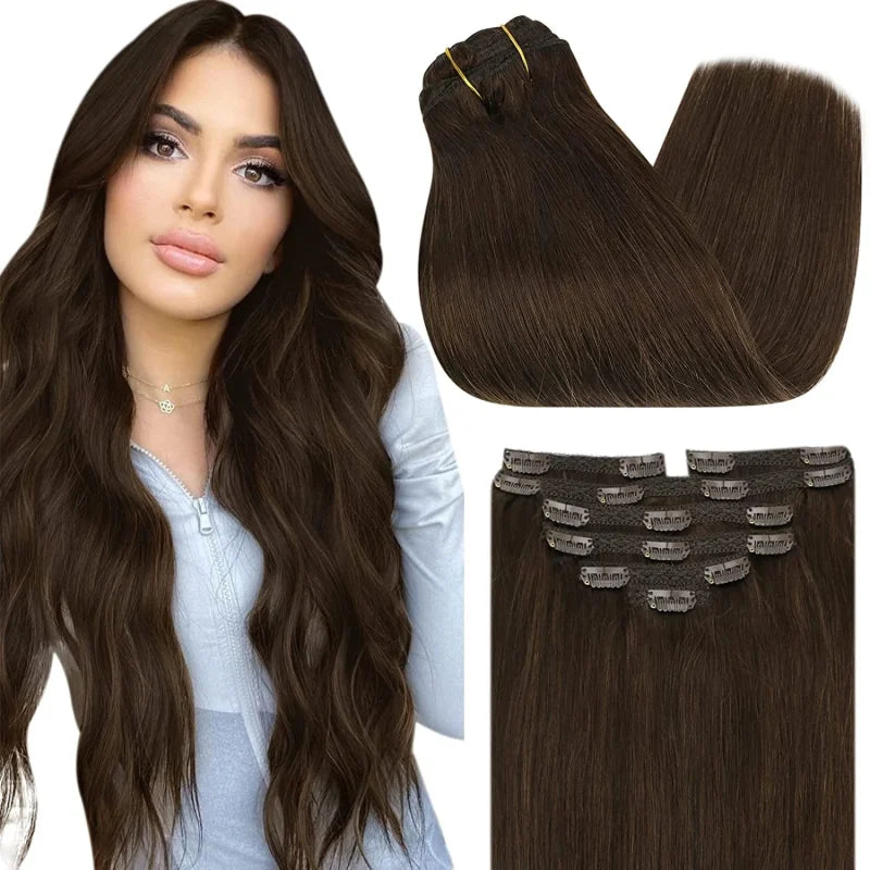 Extensions à Clip Cheveux – Couleur Chocolat Méché Cuivré – Longueur 60 Cm – Réf. 6h30