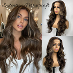 Perruque naturelle brune highlight