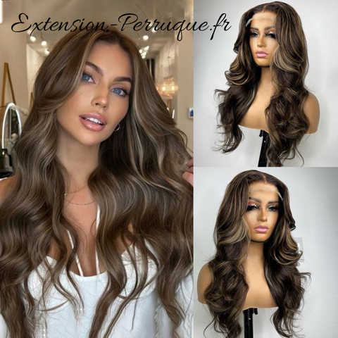 Perruque naturelle brune highlight