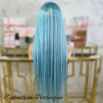 Perruque bleu ciel longue