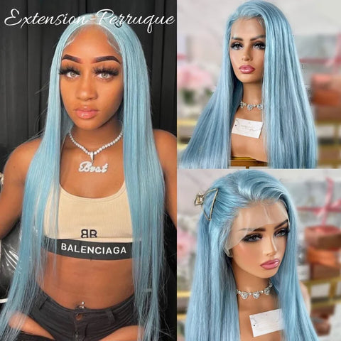 Perruque brésilienne lisse Bleu Clair