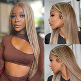 Perruque blond miel lisse en mèches humaines