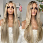 Perruque blond cendré lisse en mèches humaines