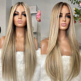 Perruque blond cendré lisse en mèches humaines