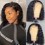 Perruque naturelle bouclée courte avec lace frontale