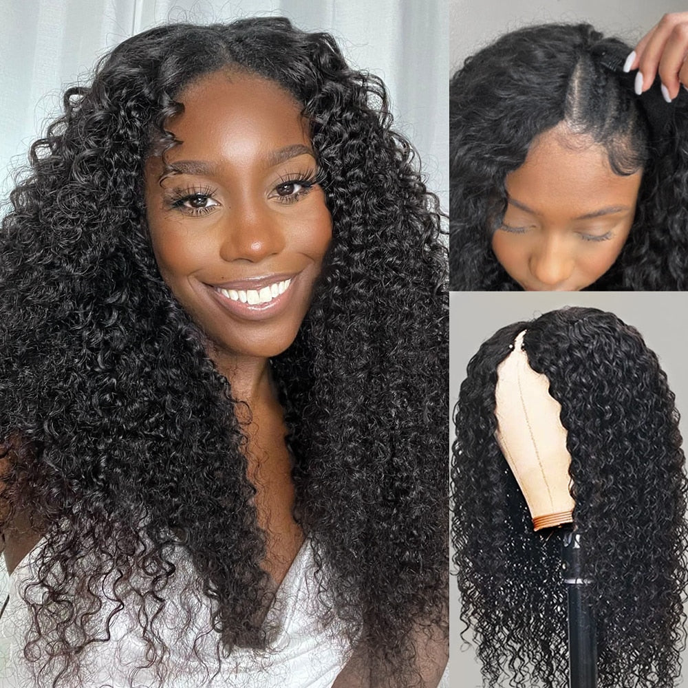 Perruque longue V-Part Kinky Curly, Sans colle