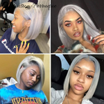 Perruque Coupe Bob droite courte en mèches humaines gris argenté