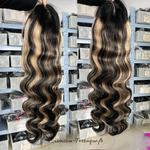 Perruque naturelle sans colle highlight blond et noir