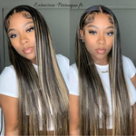 Magnifique Perruque en cheveux humains sans colle highlight blond et noir