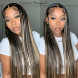 Magnifique Perruque en cheveux humains sans colle highlight blond et noir