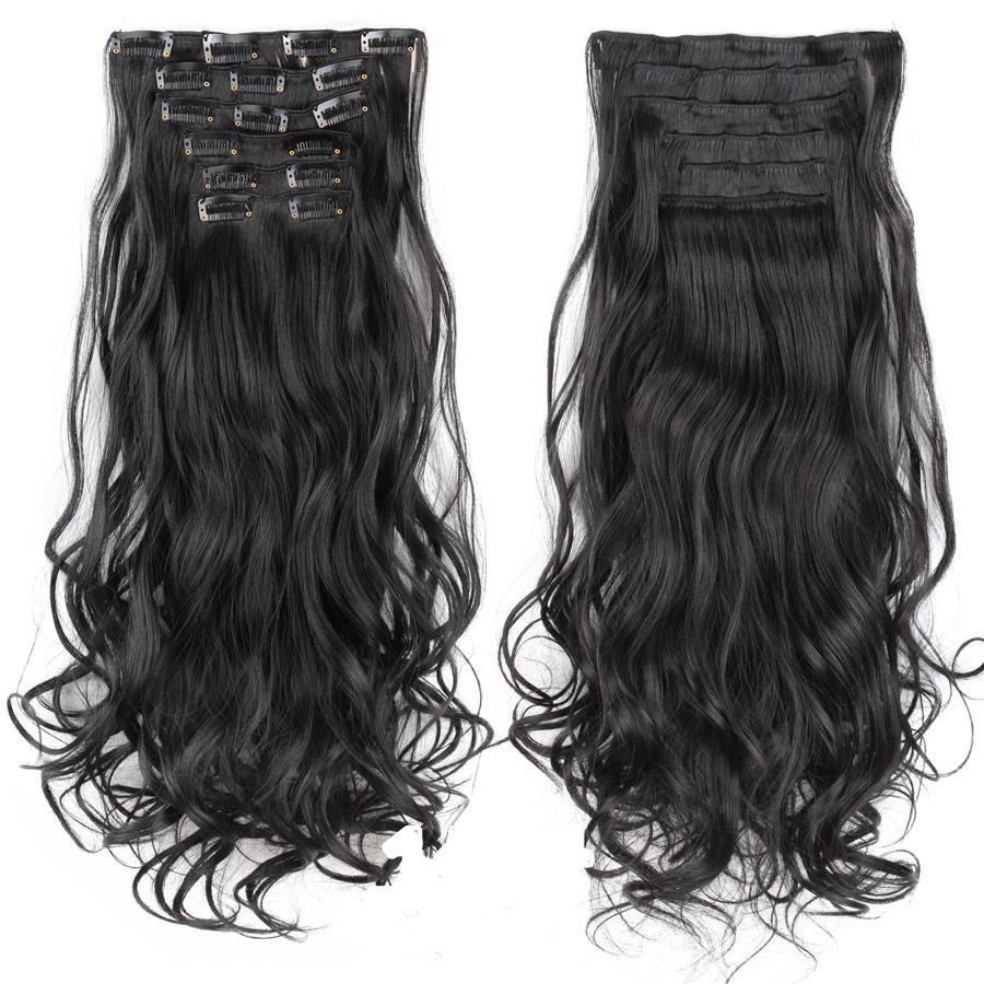 Extension de cheveux noirs ondulés à clips synthétiques