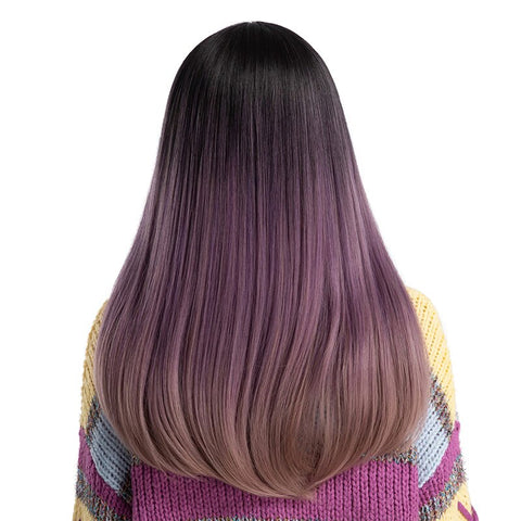 lonngue Perruque violette avec frange 