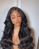 Perruque noire volumineuse en cheveux naturels