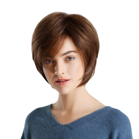 Perruque marron court en cheveux synthétiques