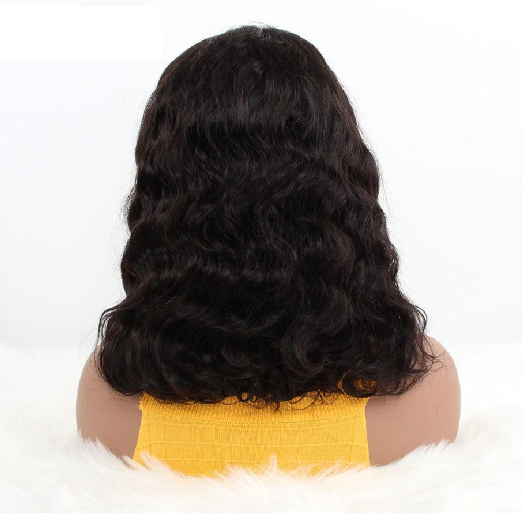 Perruque Afro Noir Naturelle 100% Cheveux Humains A Frange Bouclée Wig 30cm  250%
