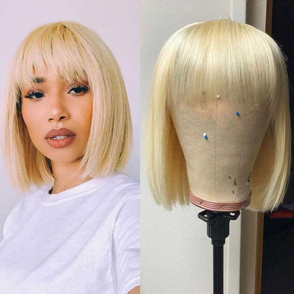 Perruque Femme 100% Cheveux Naturels Courte Blonde – Réf KRYSTIE 22, Bonnet Moyen, Raie Libre – Neuf Avec étiquettes