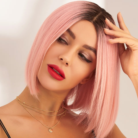 Perruque rose pale courte