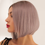 Perruque rose pastel courte en cheveux naturels