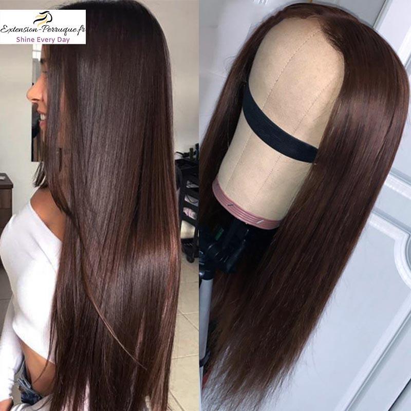 Perruque marron chocolat naturelle Lisse
