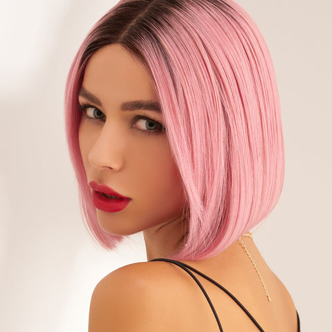 perruque courte rose 