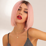 Perruque rose pale courte en cheveux naturels