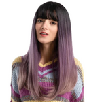 Perruque violette longue avec frange 
